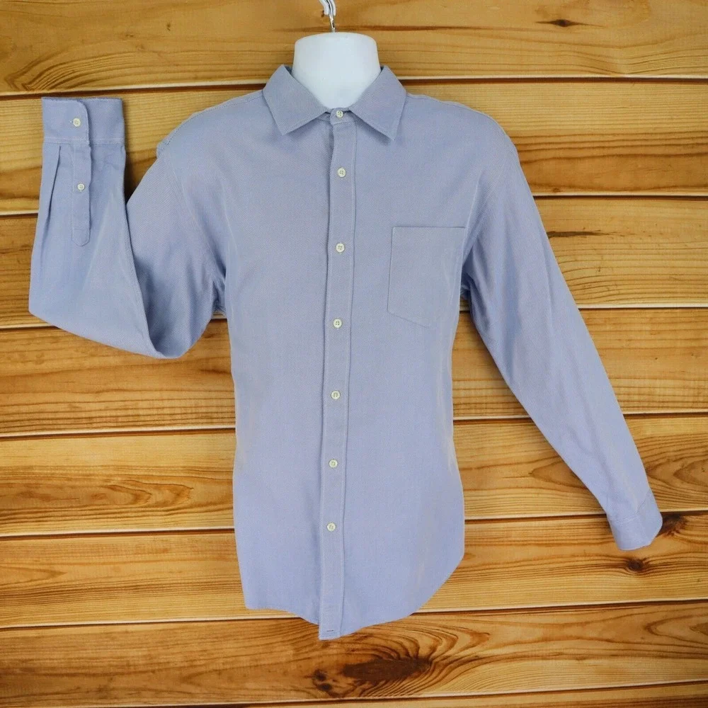 J. Crew Dress Shirt w/ Pocket Mens SizeL Blue 80's 100% 2-Ply Cotton Long Sleeve